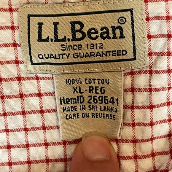 LL Bean Mens XL Seersucker Button Down Shirt Red White Plaid Long Sleeve Casual - Picture 5 of 8
